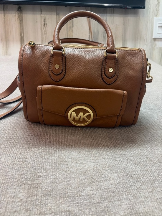 Michael Kors Handbags - Michael Kors Brown Leather Satchel Crossbody MK Logo Medium